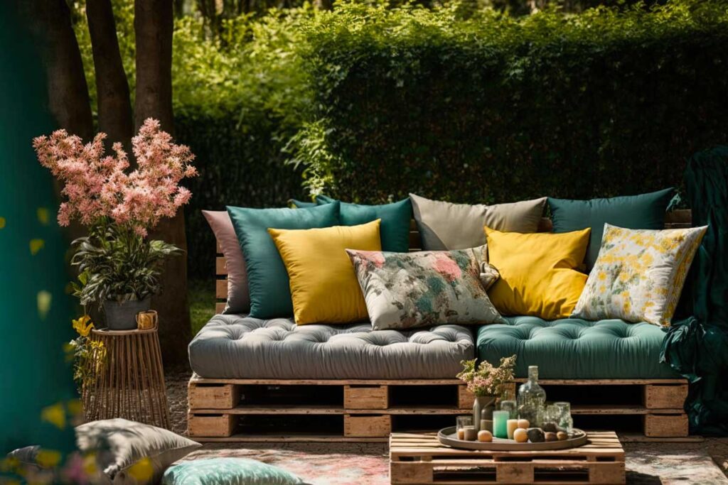 Angolo vintage in giardino con i pallet