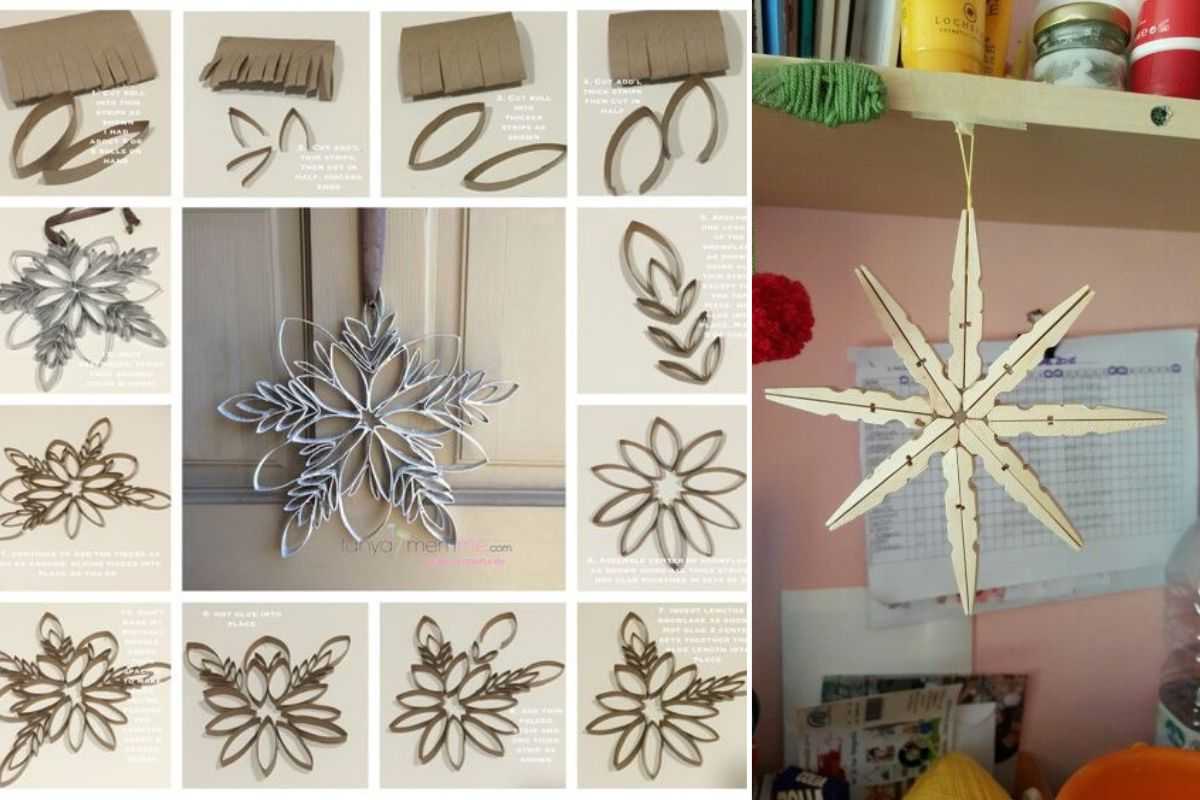 crea i fiocchi di neve con la carta igienica o con le mollette