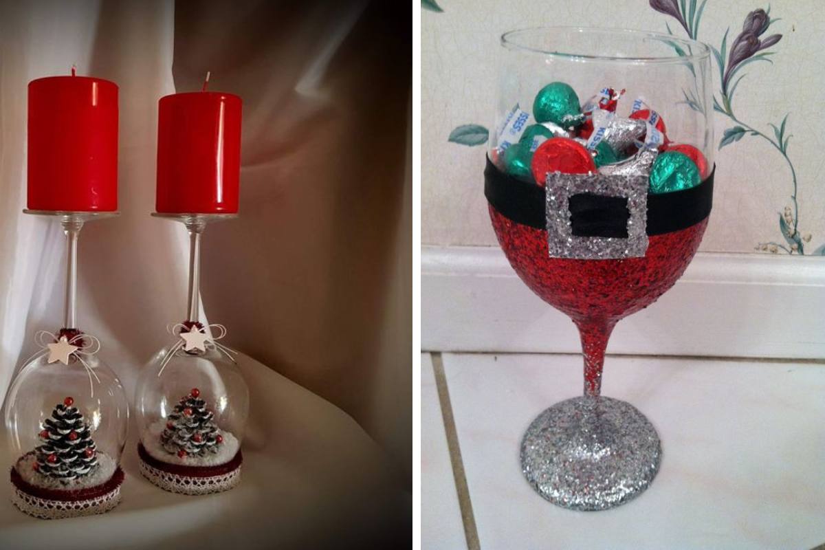 Belle decorazioni natalizie con i bicchieri spaiati