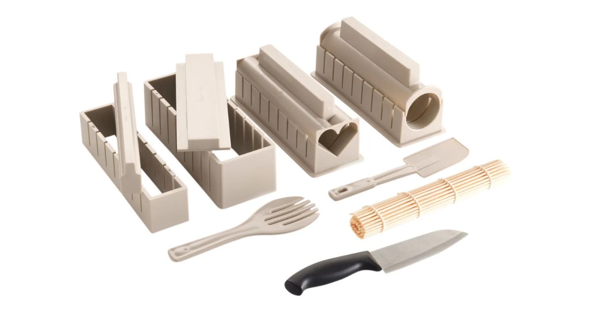 SKYSER Kit Sushi Maker Completo, 20 Pezzi Set Per Adatto Ai Principianti Da Preparare Da Soli, Con Stampo Per Polpette Di Riso, Coltello, Tappetino, Bacchette, Bset Completo Piatti Da Sushi (Rosso