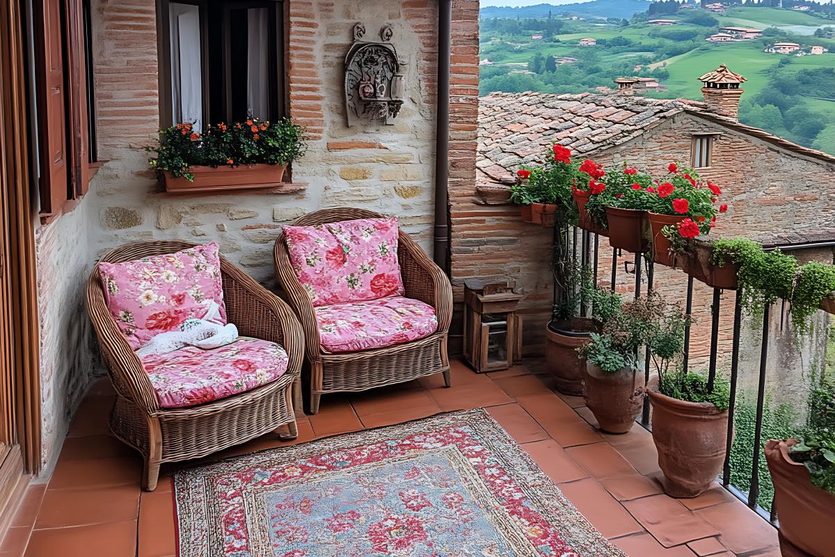 Balcone fiorito in primavera