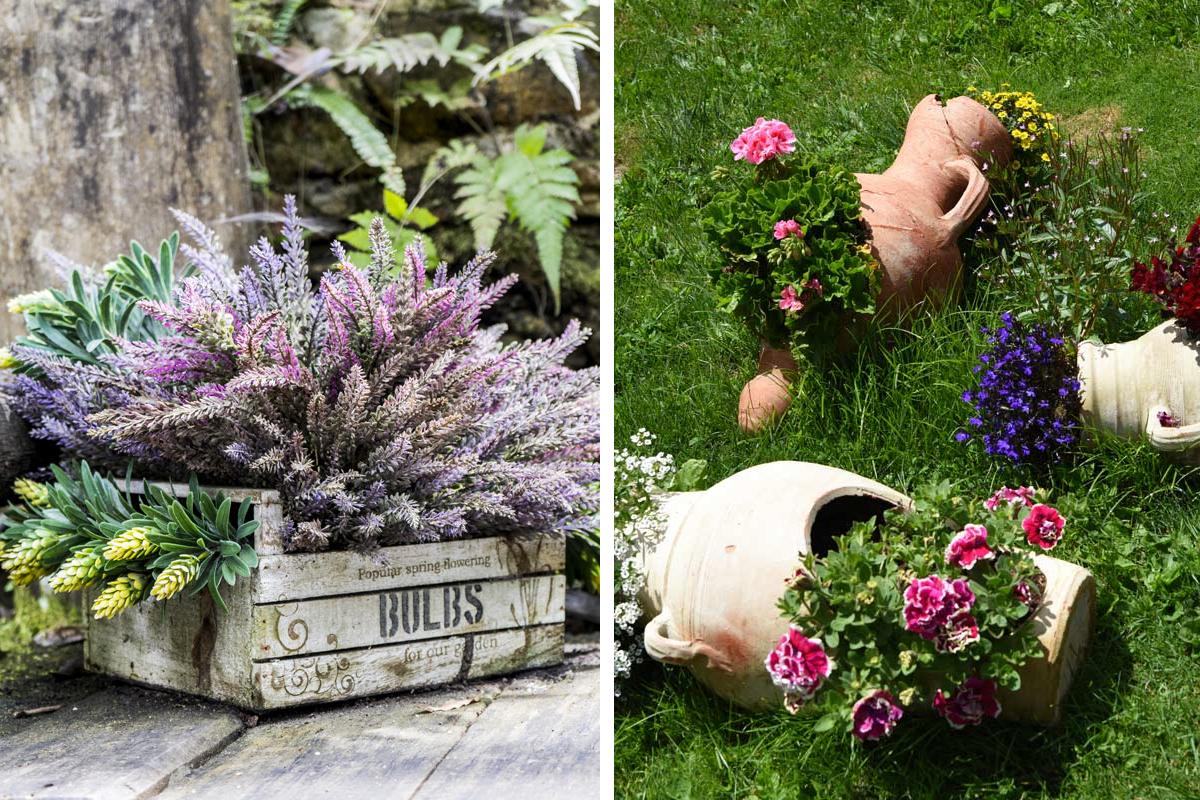 Giardino con decorazioni vintage