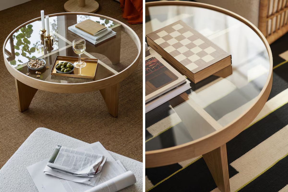 tavolino rotondo vetro e rovere ikea