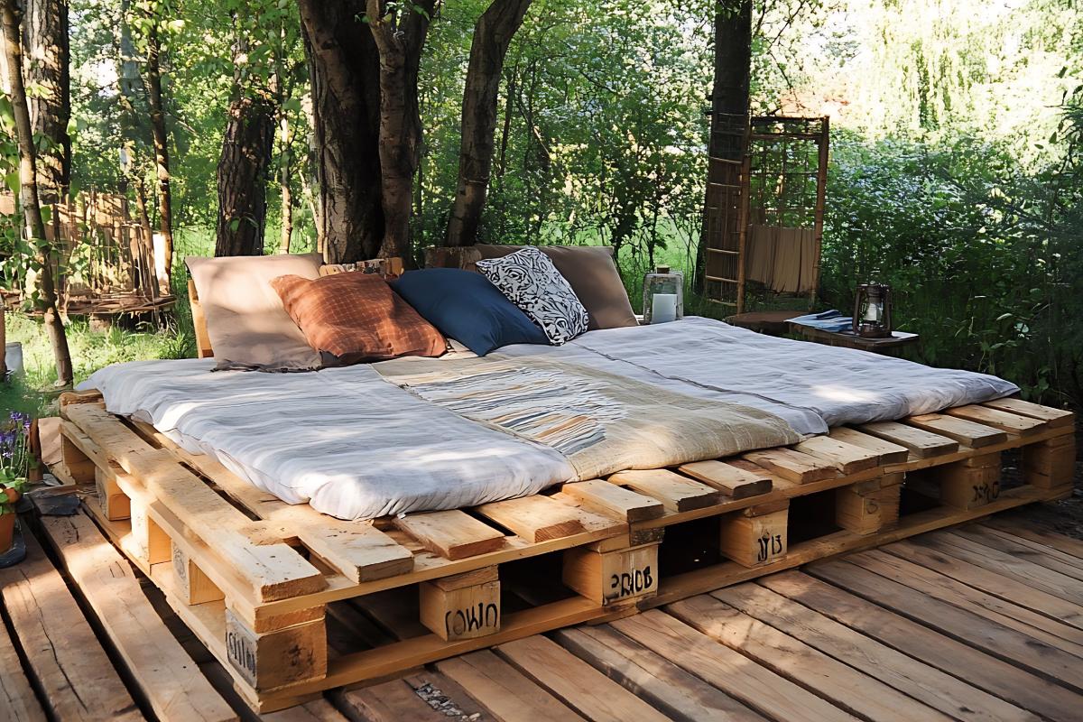 Area relax esterna con pallet e cuscini