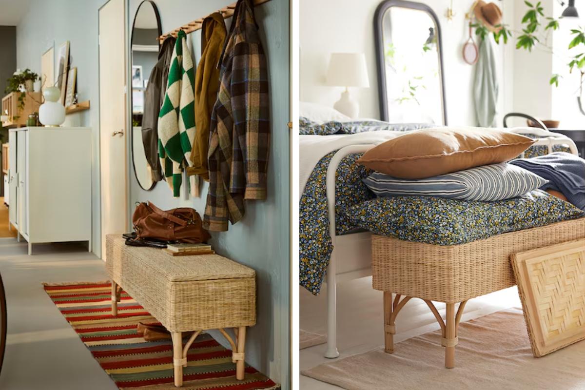 La panca in rattan Ikea che ha un design artigianale