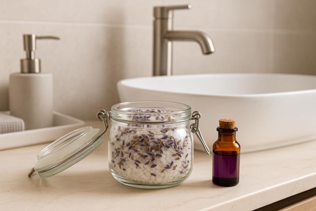 Vai umidità e odori con la lavanda ed il sale in bagno