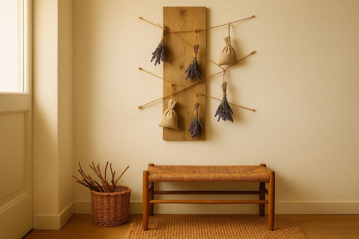 Come creare una parete profumata con legno, lavanda e corda