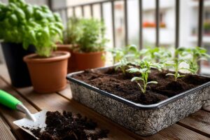 Preparazione del terreno per piantare sul balcone