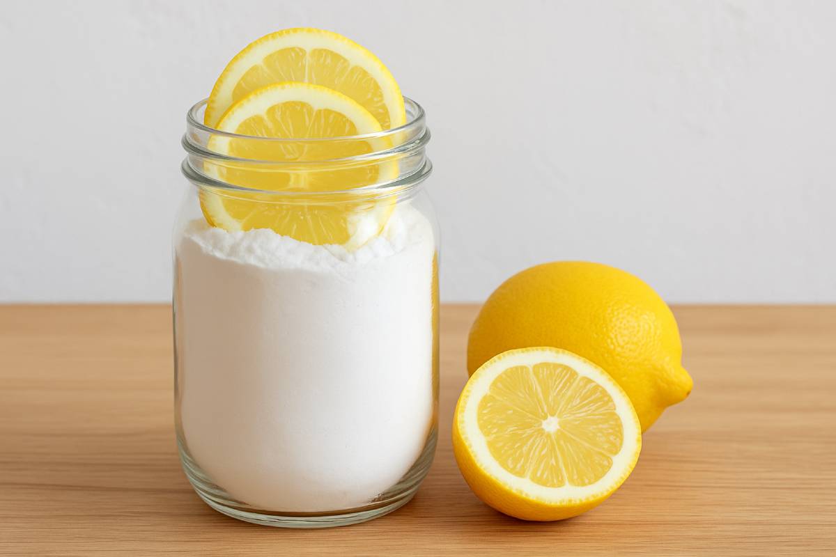 Barattolo con limone e bicarbonato contro l'umidità