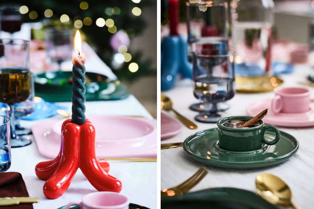 Collezione VINTERFINT: Candeliere rosso e tazzona con piattino
