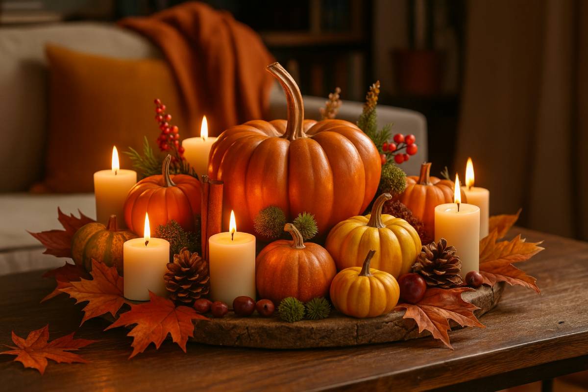 Centrotavola autunnale con zucche