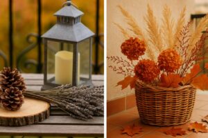 Fiori secchi decorano il balcone autunnale