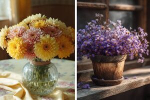 Crisantemi e aster in vaso