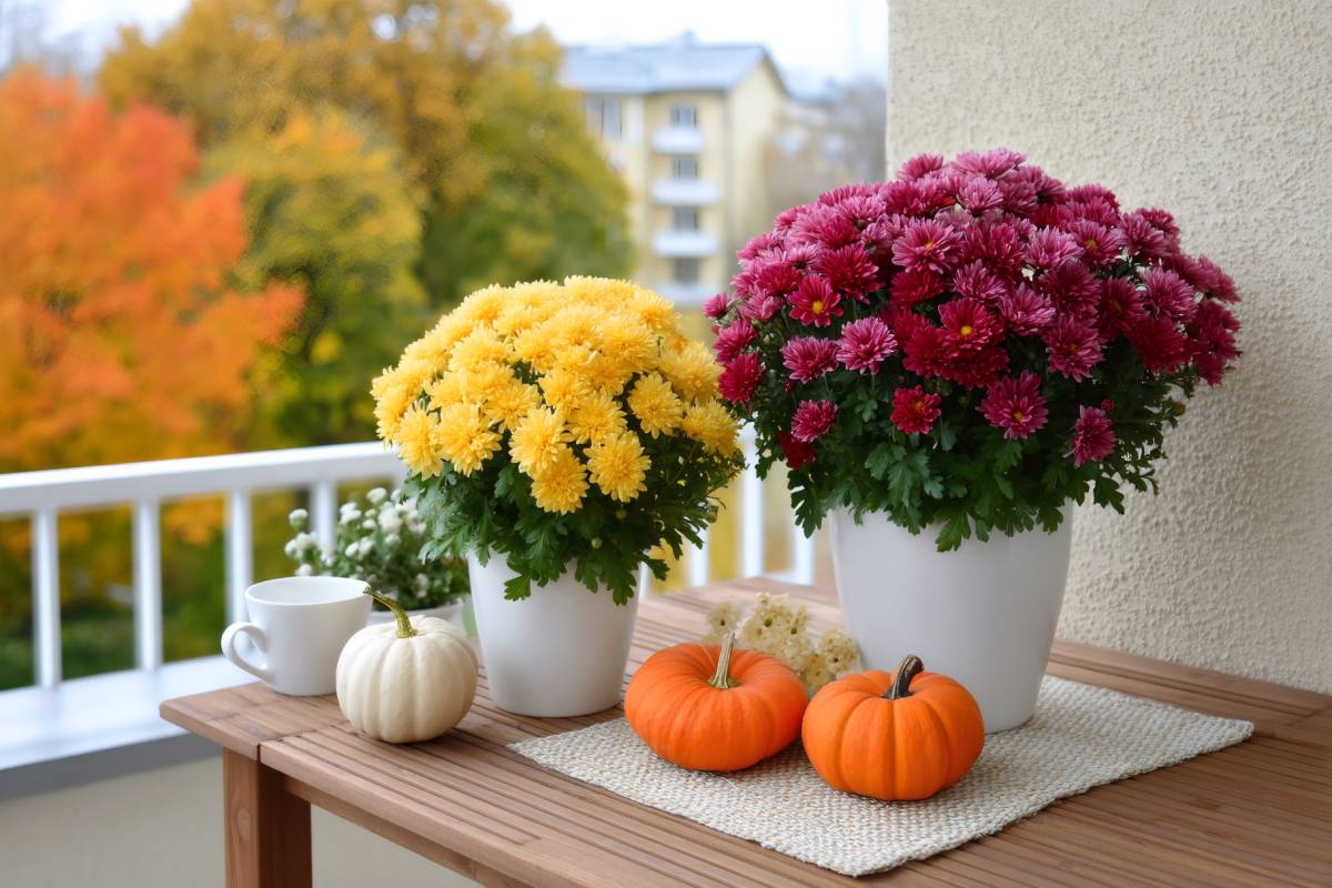Crisantemi sul balcone