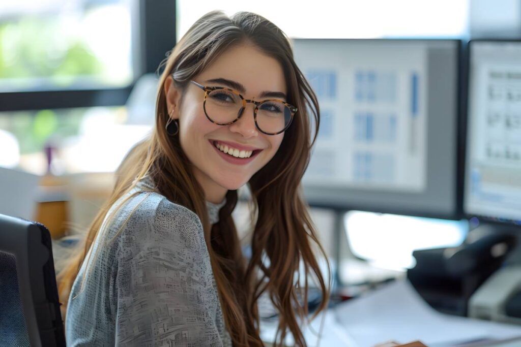 Donna sorridente al pc