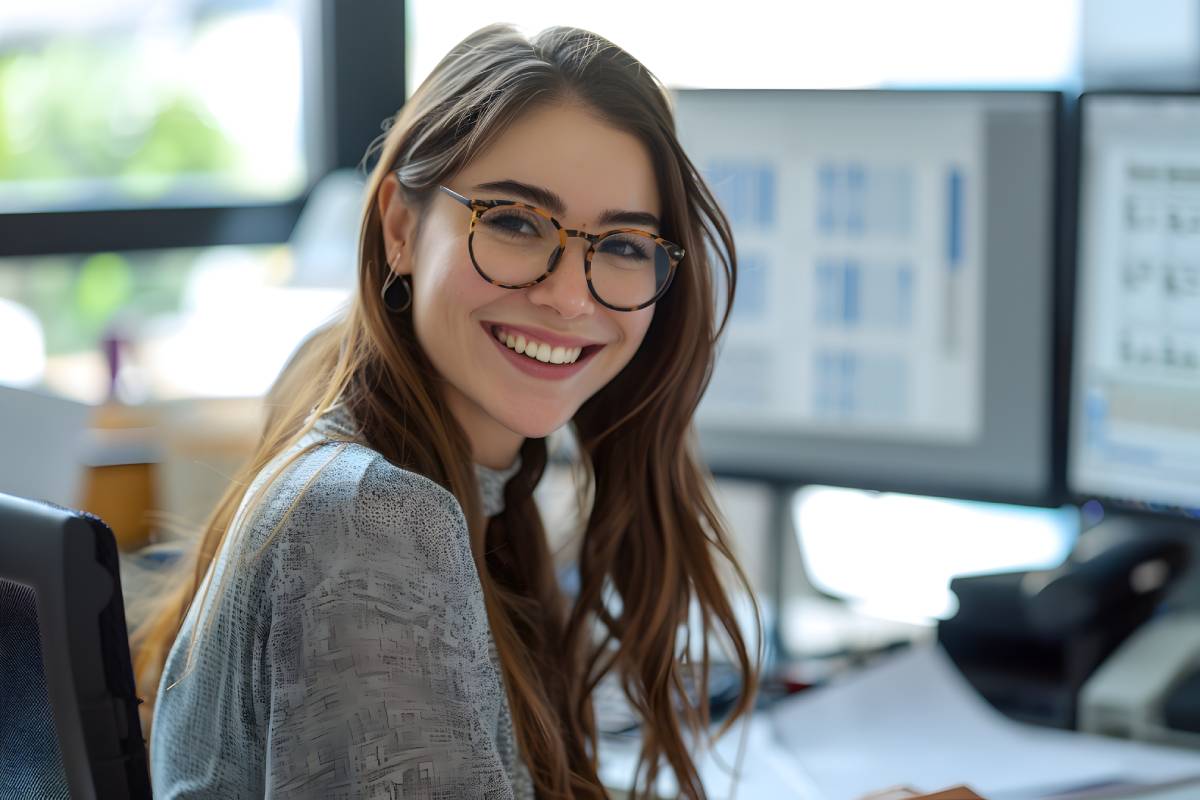 Donna sorridente al pc