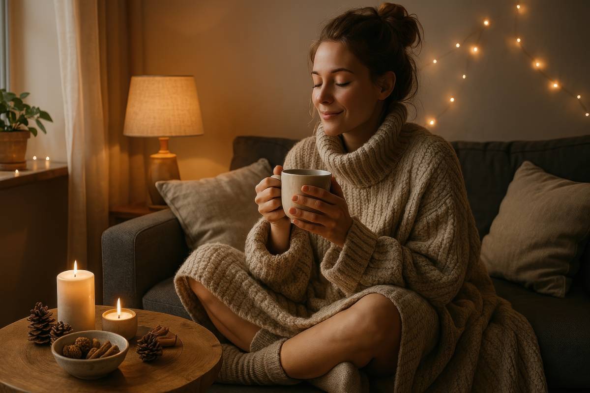 Donna in relax casalingo in autunno