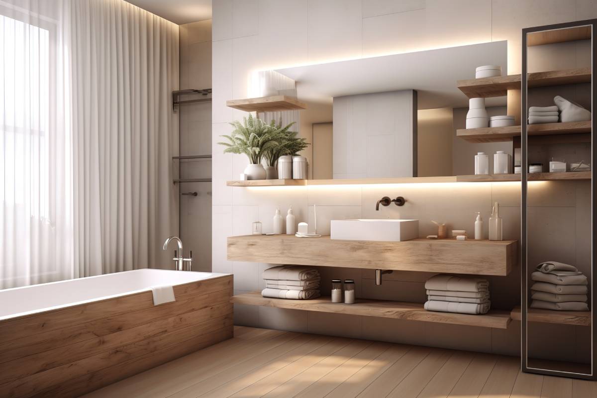 Bagno effetto legno minimalista