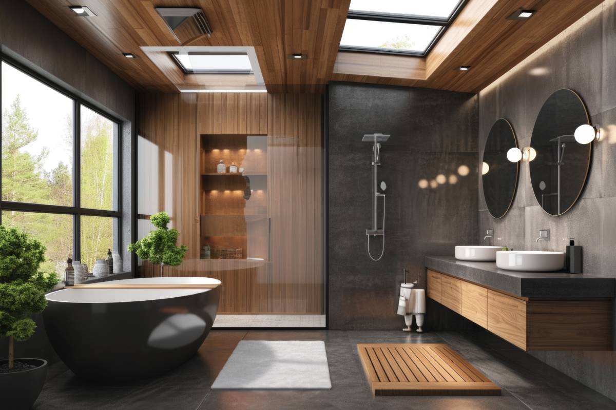 Bagno nero e legno