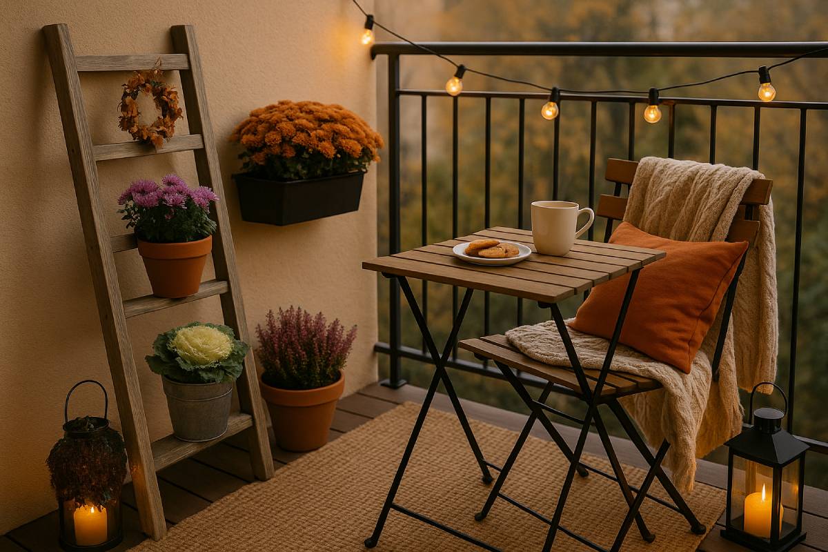 Balcone decorato in autunno
