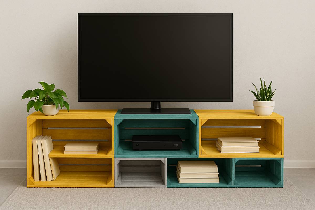 Mobile tv con cassette di legno