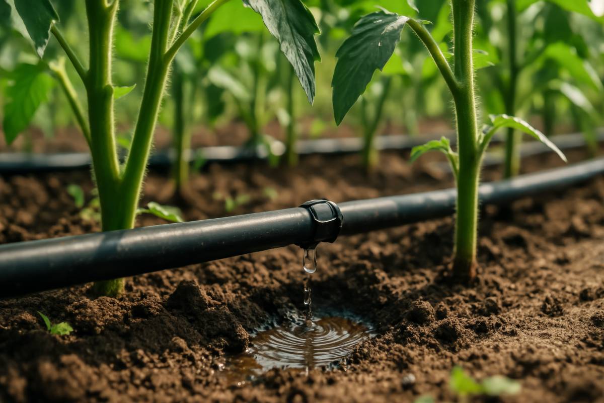Irrigazione a goccia dei pomodori
