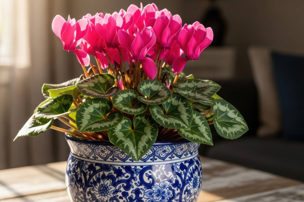 Ciclamino rosa in vaso di ceramica