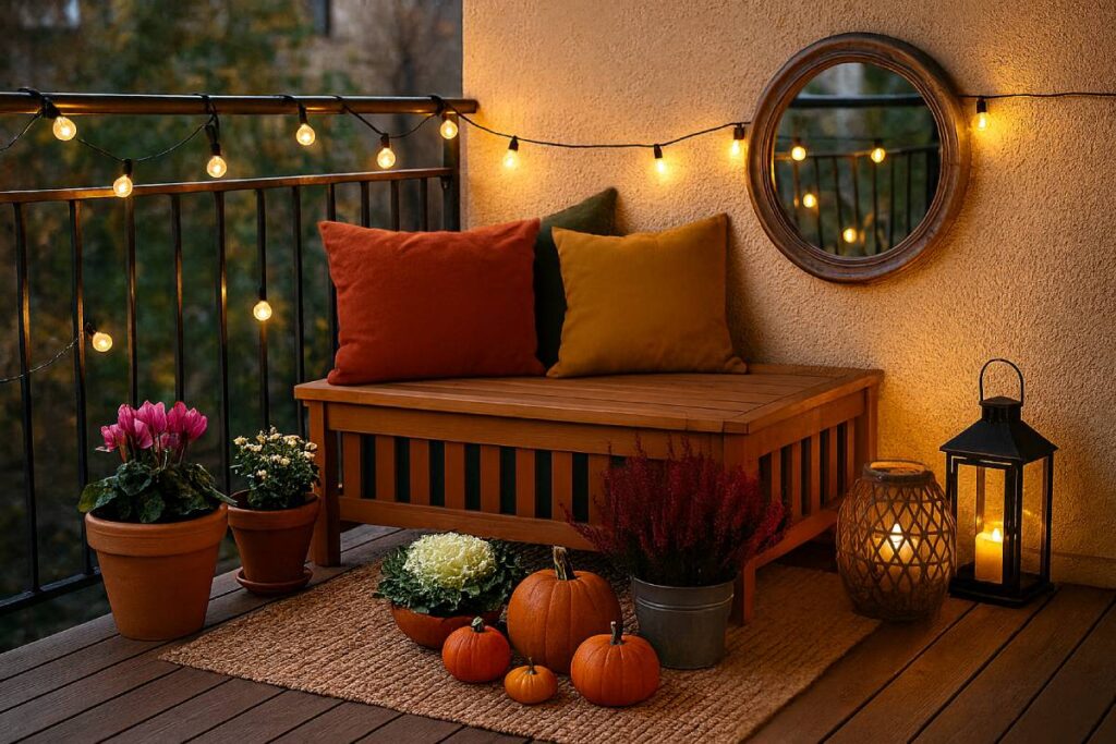 Balcone decorato con elementi autunnali