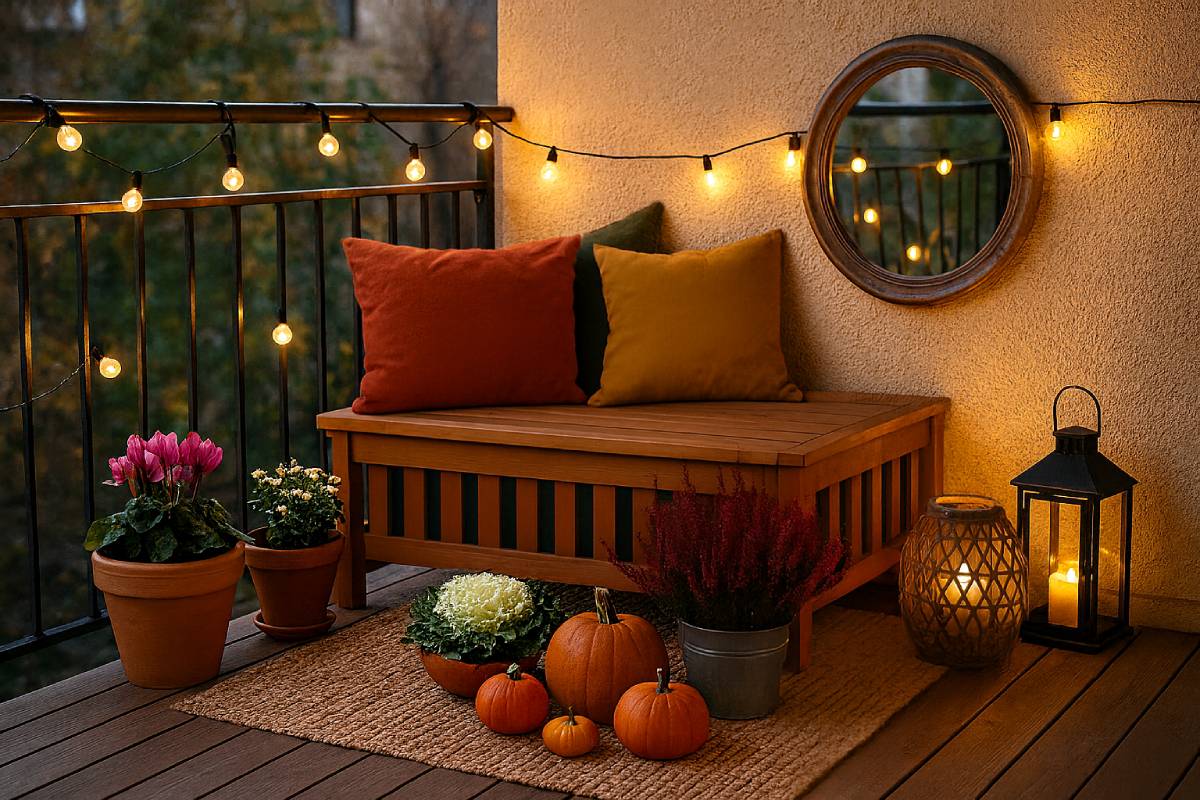 Balcone decorato con elementi autunnali
