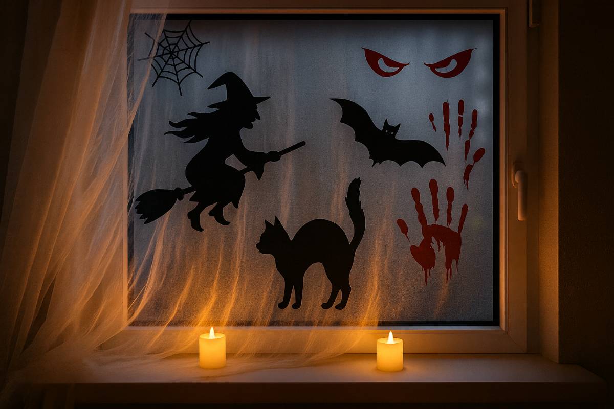 Finestra con decorazioni di Halloween facili da cpiare