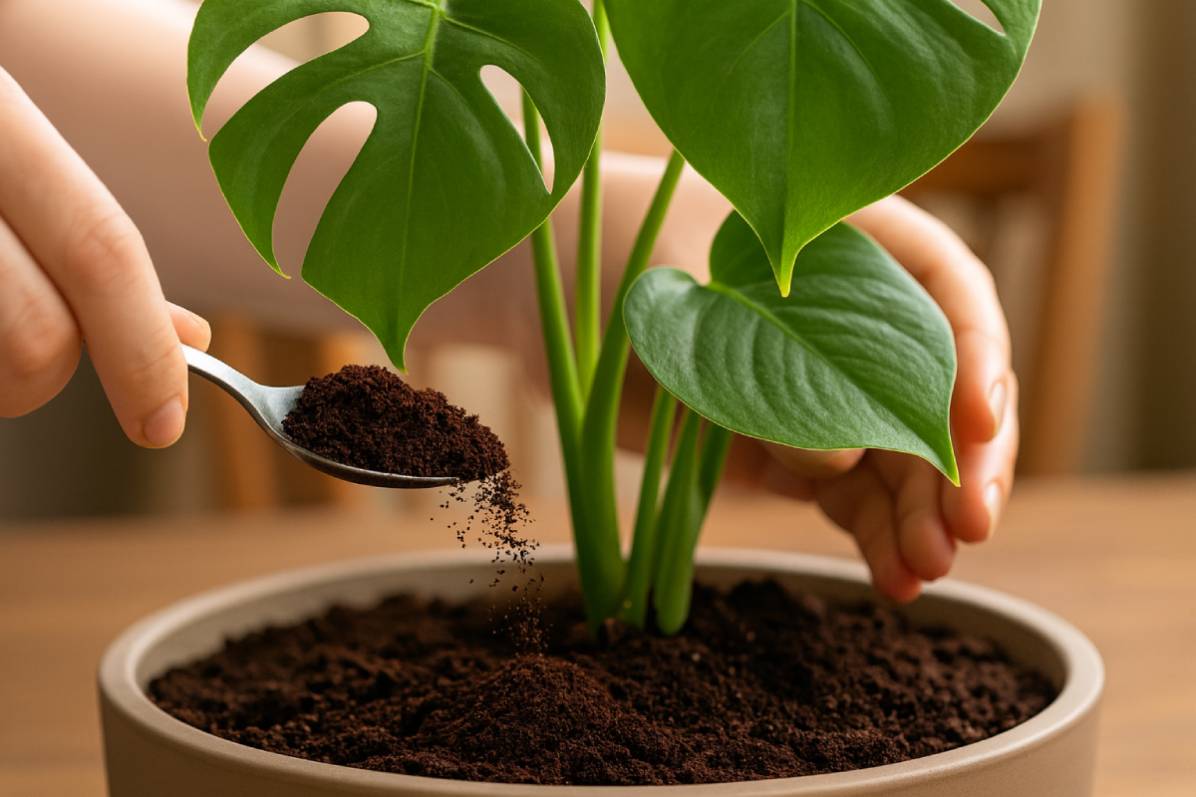Concimazione della Monstera con i fondi del caffè