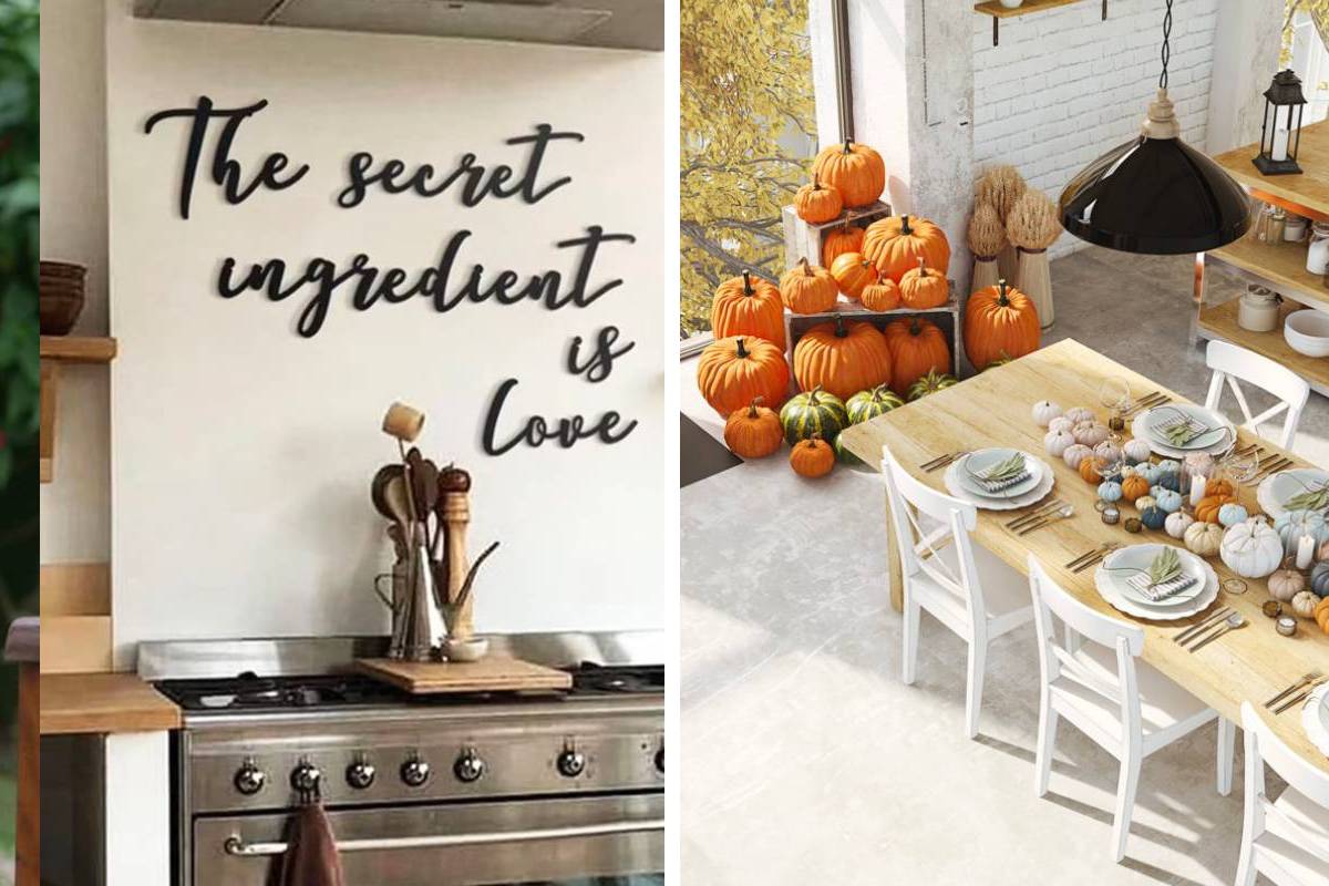 Cucine con zucche e scritte