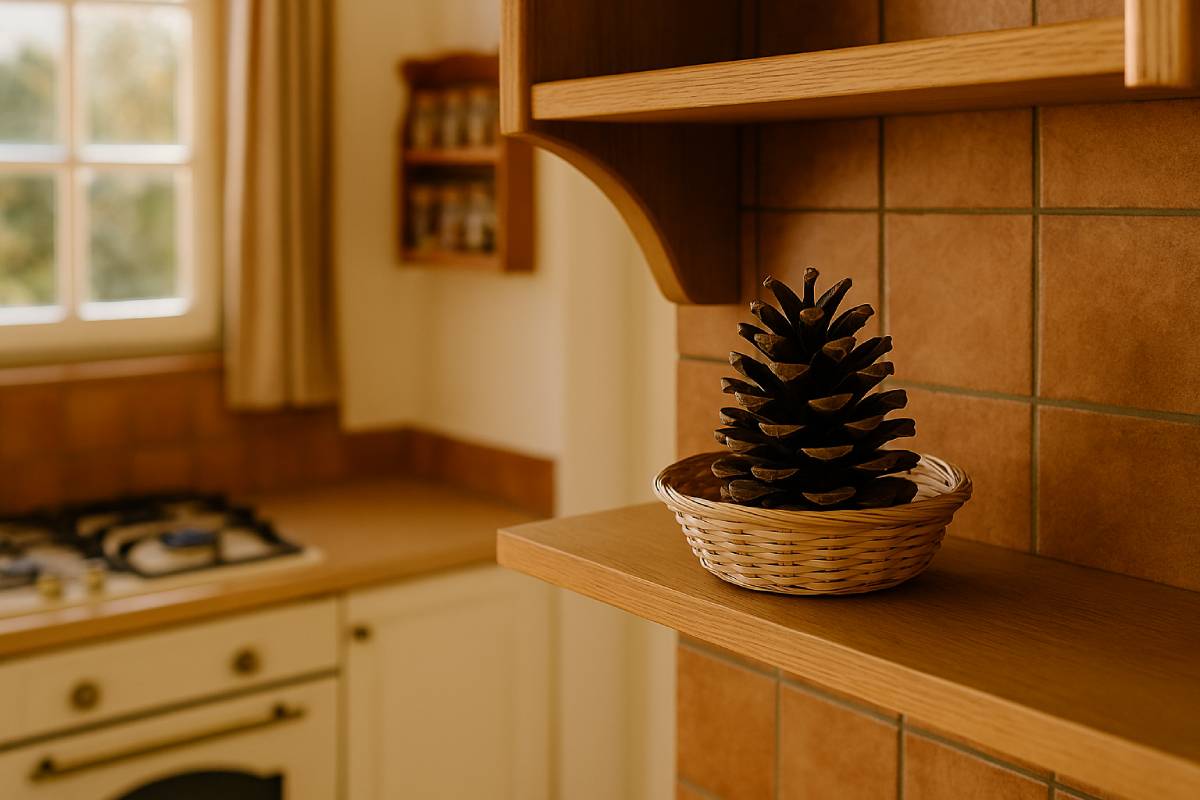 Pigna profumata in un cesto in cucina