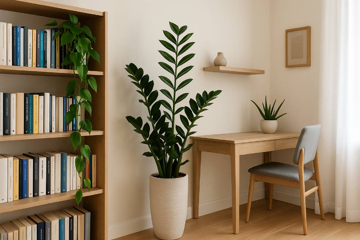 Stanza con zamioculcas, photo e aloe