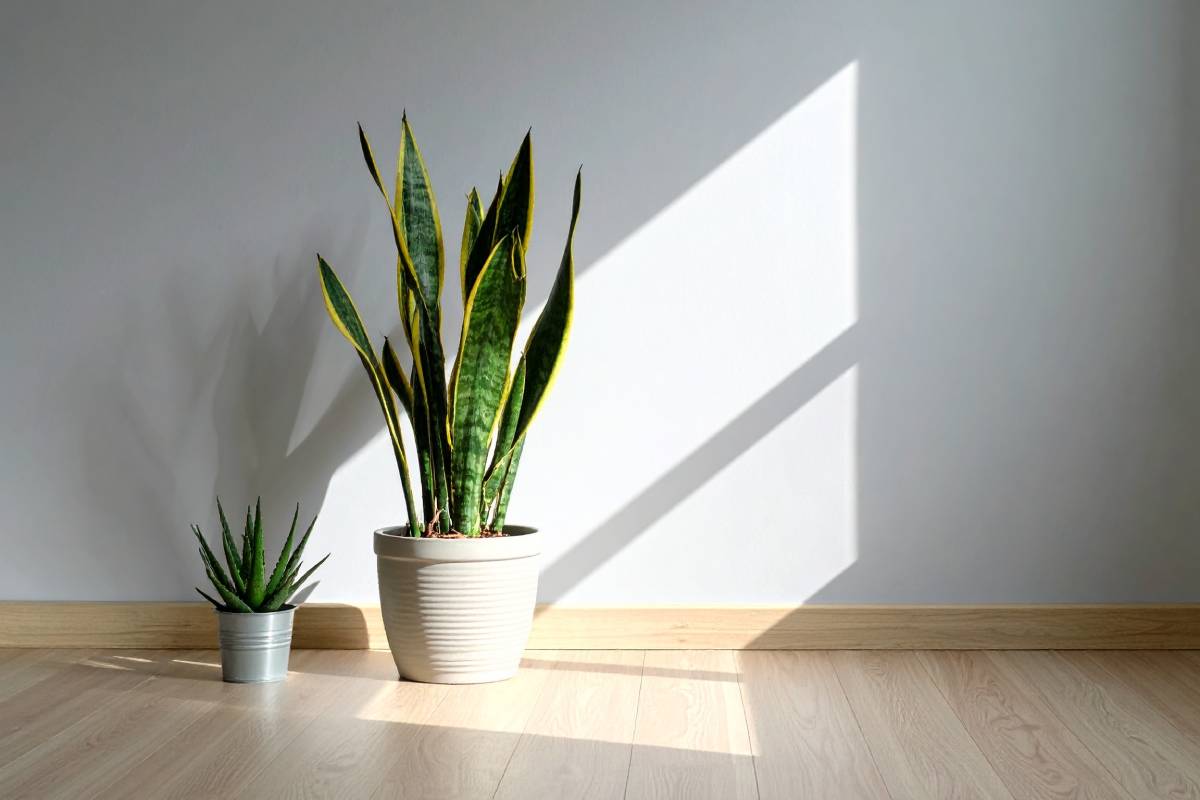 Sansevieria e aloe davanti ad una finestra