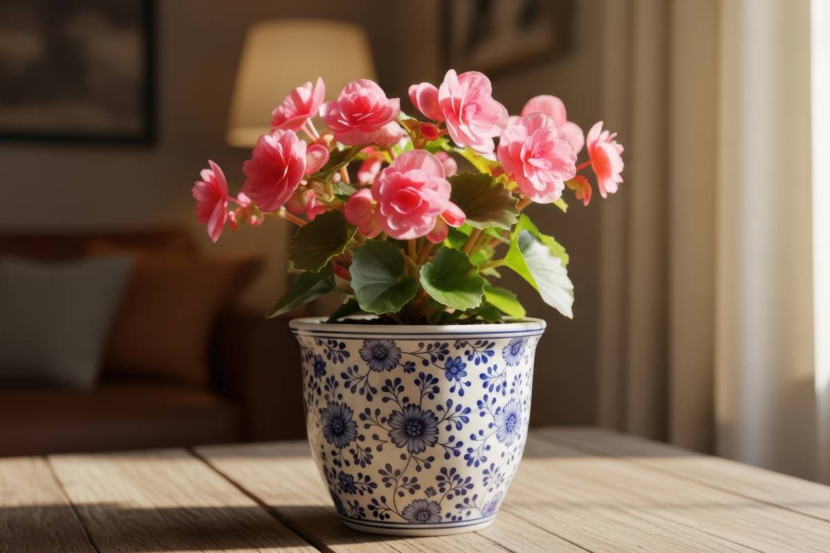 Begonia rosa in casa