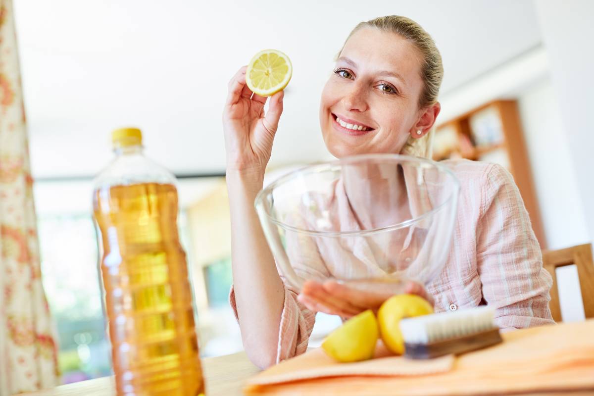 Donna con ingredienti naturali per pulizie