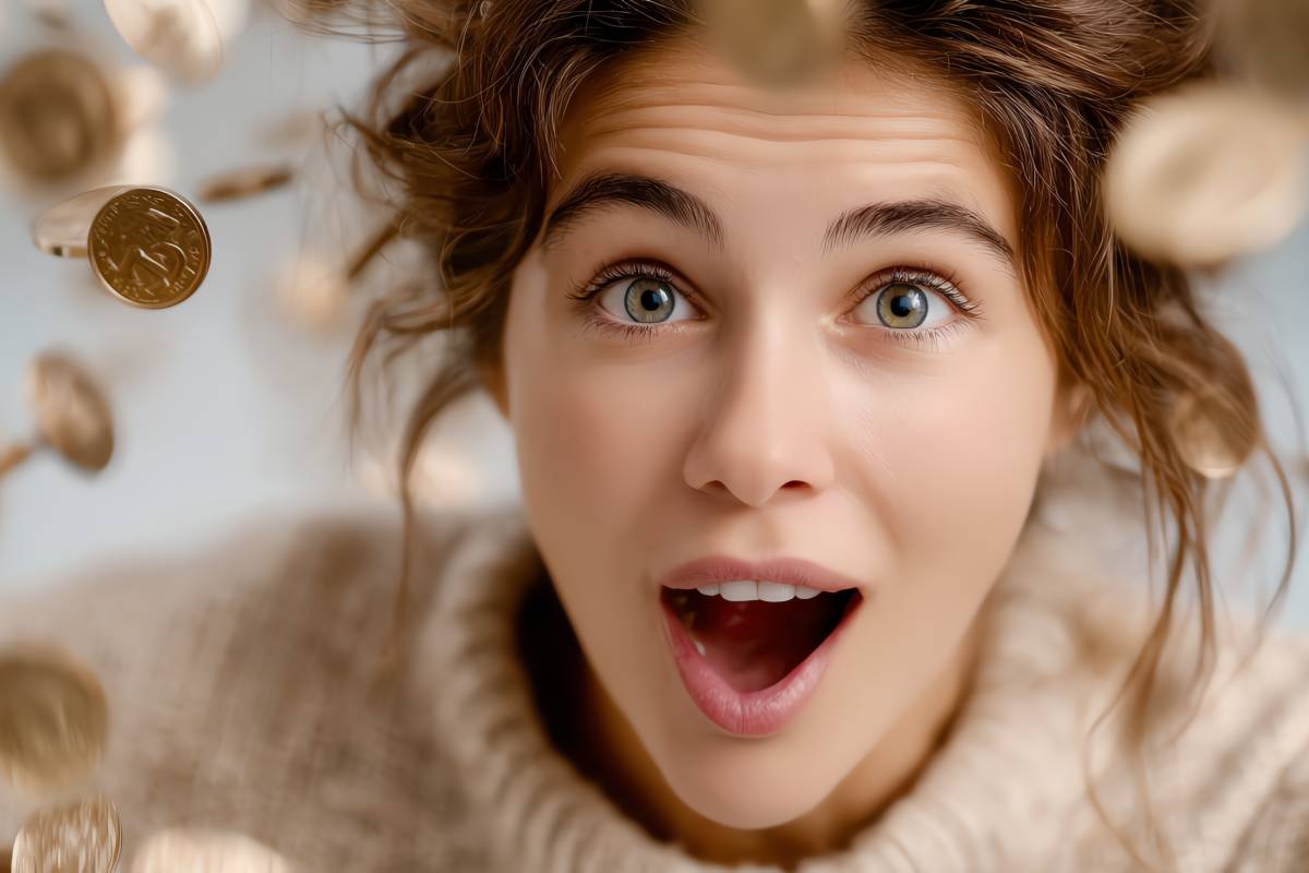 Donna sorridente tra i soldi
