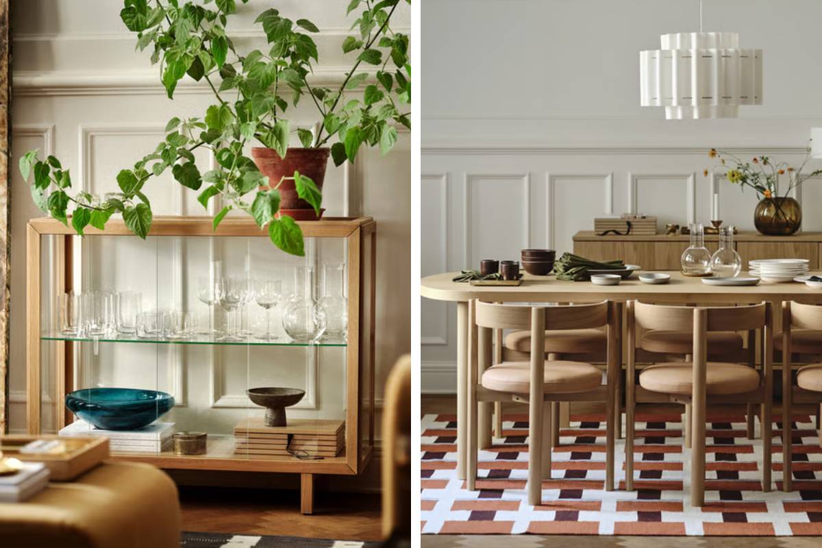 La vetrina e il tavolo STOCKHOLM 2025, legno curvato del design Ikea