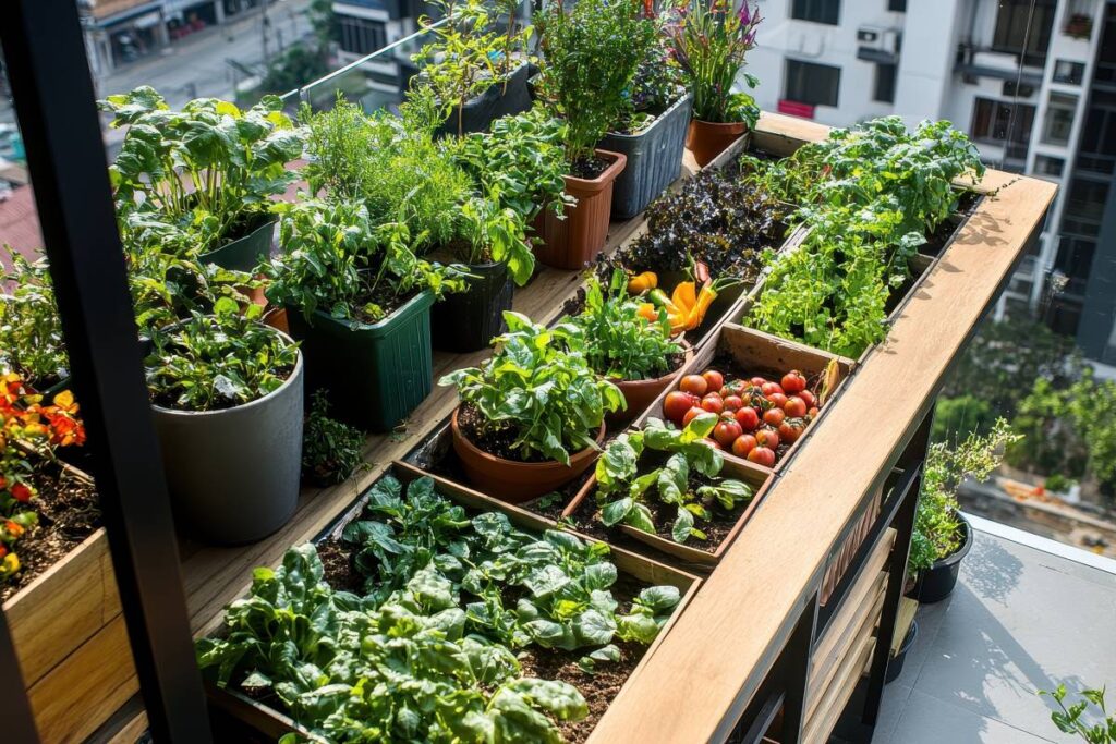 verdure in vaso autunnali coltivate su balcone cittadino