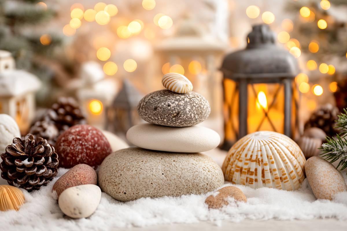 sassi, candele e pigne per decorare la casa con la natura