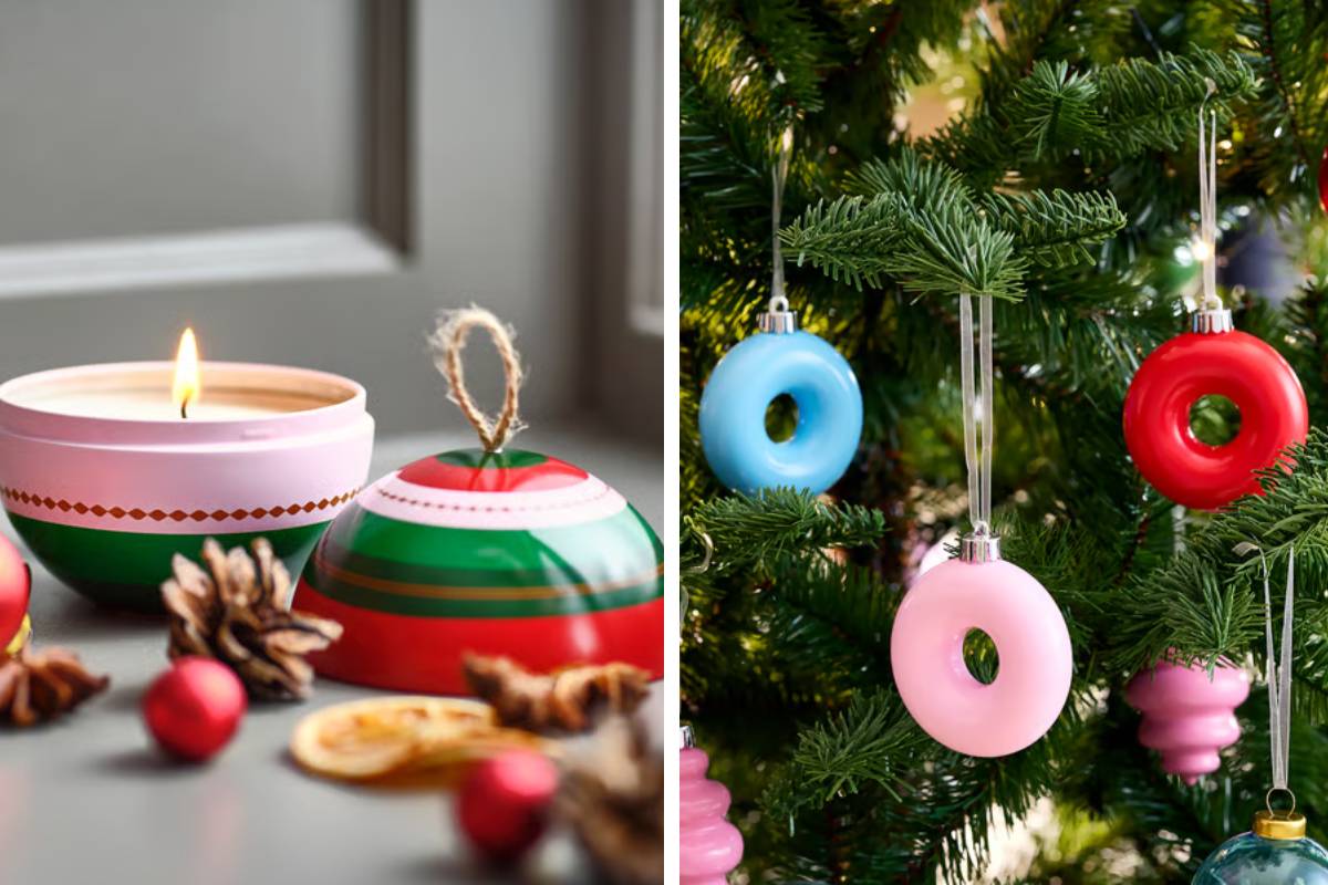 Natale 2025 con stile Ikea, candela profumata e decorazione per albero