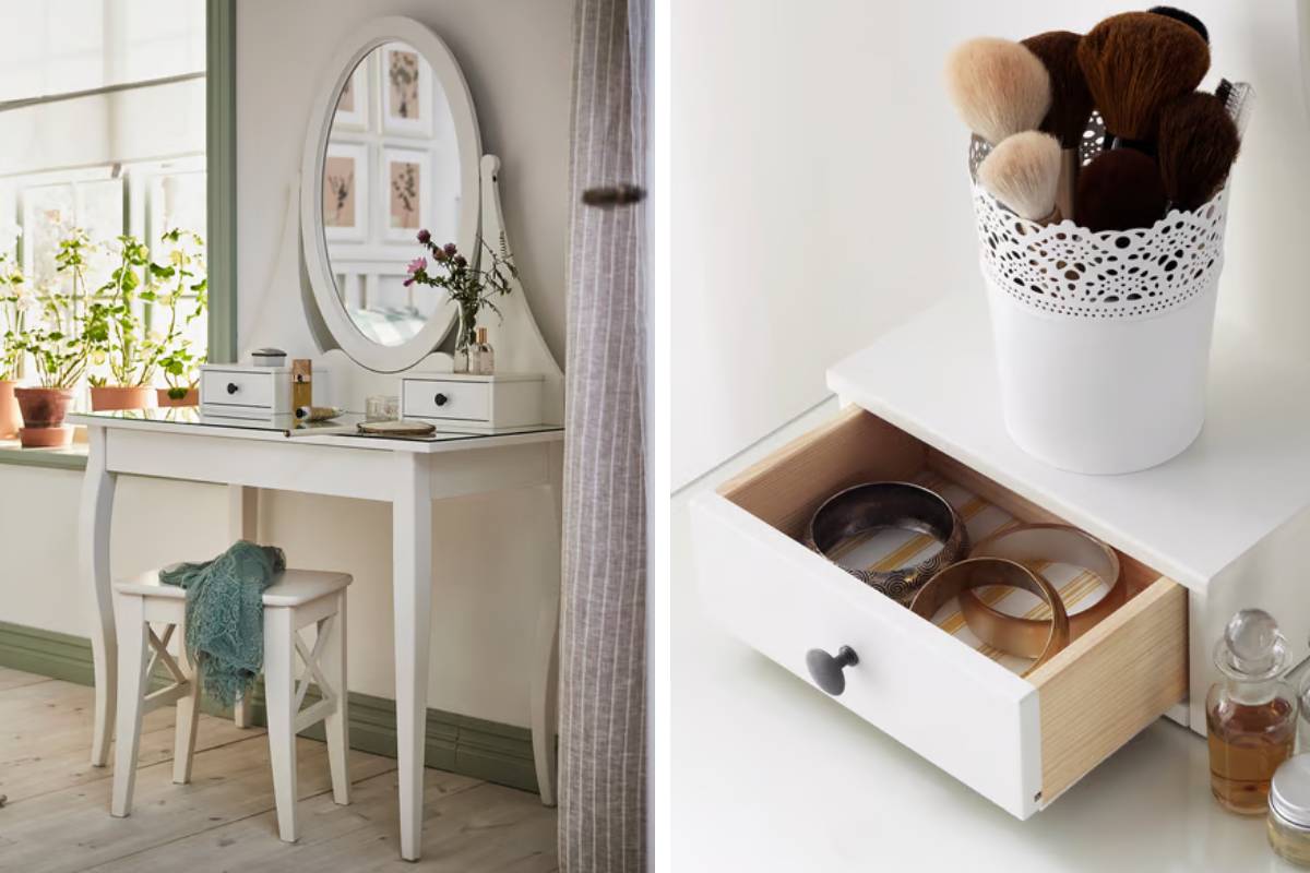 particolari della toletta shabby HEMNES di ikea