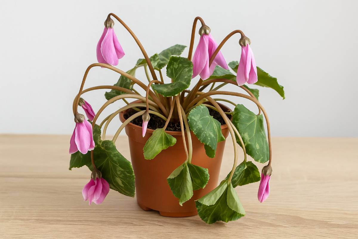 vaso con ciclamini afflosciati