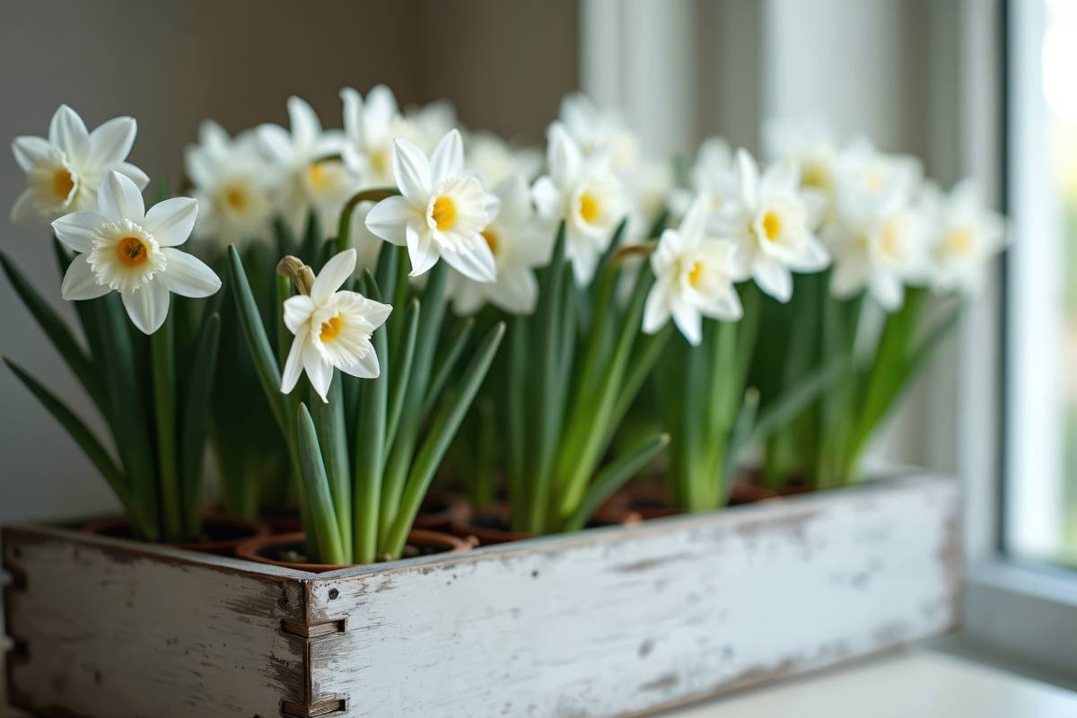 Narcissus Paperwhite coltivati in cassetta in inverno