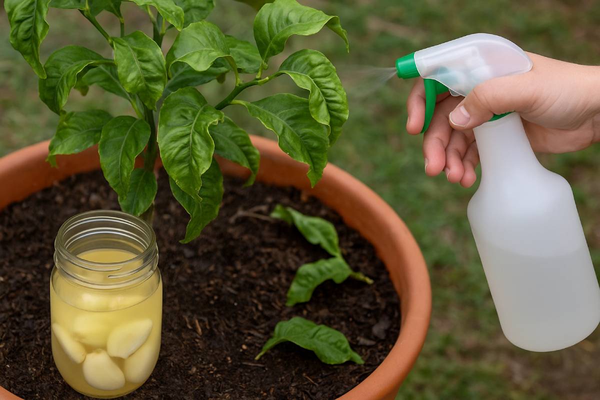 infuso di aglio per il limone con le foglie arricciate