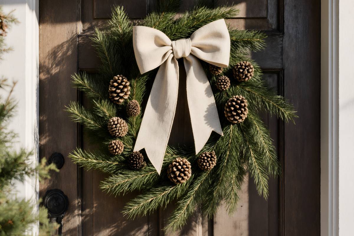 ghirlanda naturale con rami di abete e pigne