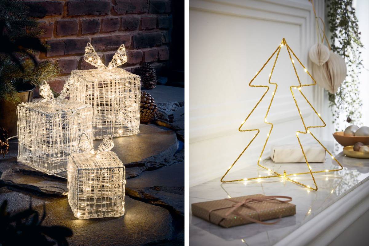 pacchi di natale luminosi e albero stilizzato lidl