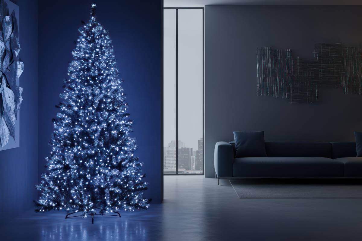 albero di natale con luci blu