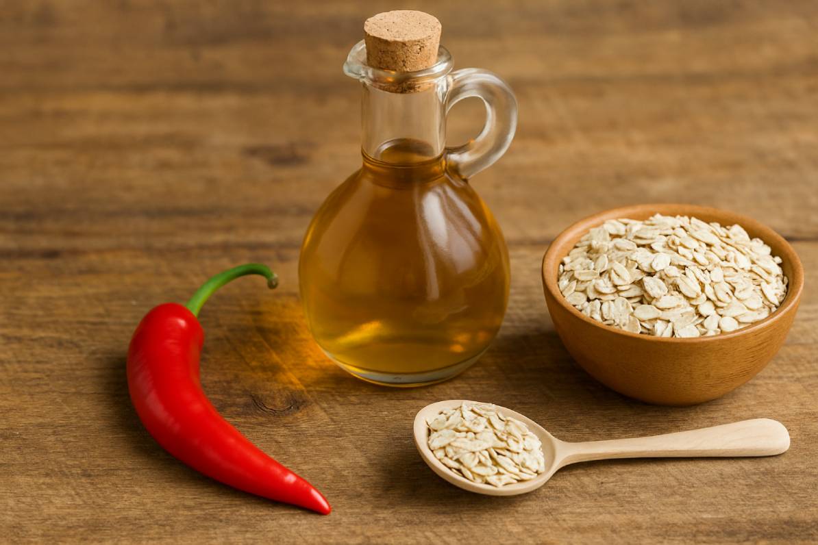 aceto, peperoncino e semi d lino